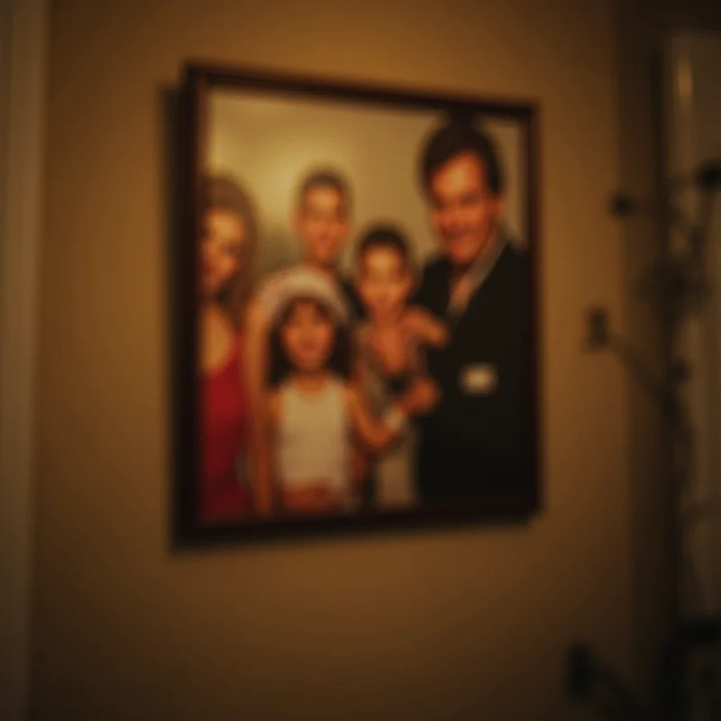 A blurred image of a family portrait, symbolizing the betrayal of trust.