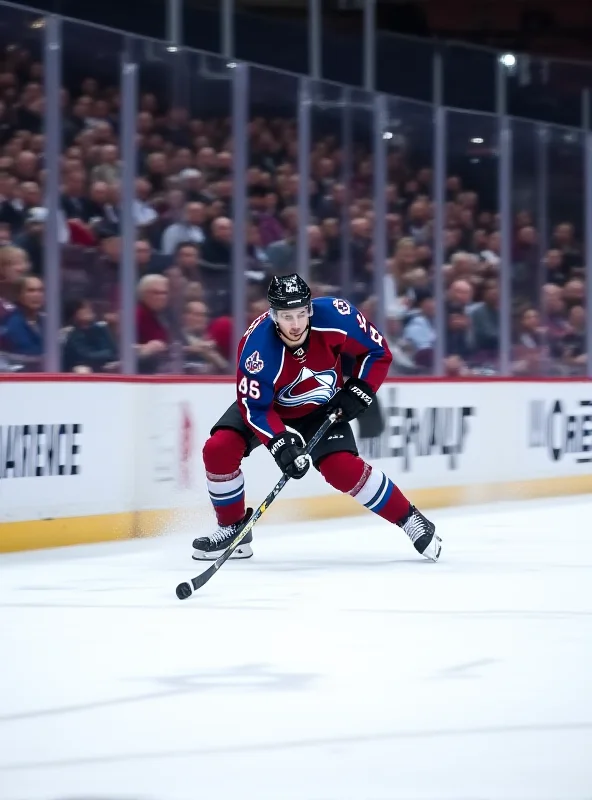 Action shot of Filip Chytil on the ice, passing the puck during a game, wearing a Colorado Avalanche jersey.