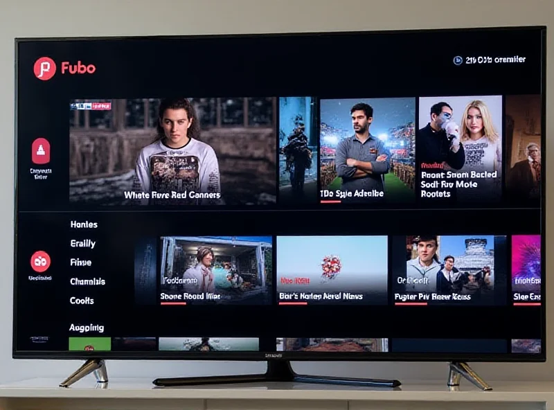 A screenshot of the Fubo TV user interface on a smart TV, showcasing various live channels and sports content.