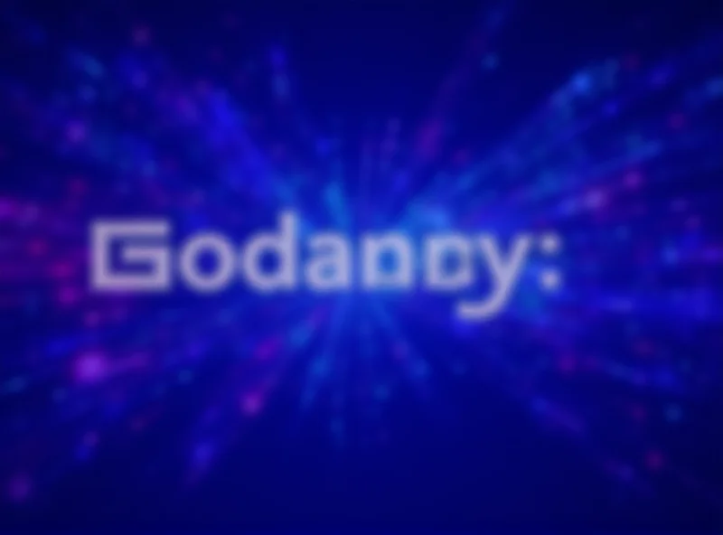 GoDaddy logo against a vibrant abstract background of interconnected nodes, representing technology and connectivity.