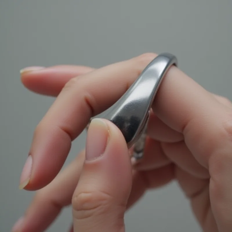 Close-up shot of a Samsung Galaxy Ring on a finger, highlighting its sleek design and the subtle sensors on the inside. The background is a soft, blurred gradient.