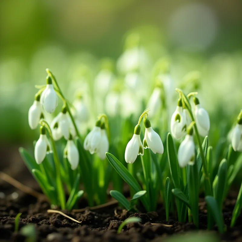 Snowdrops blooming in a garden in Germany.