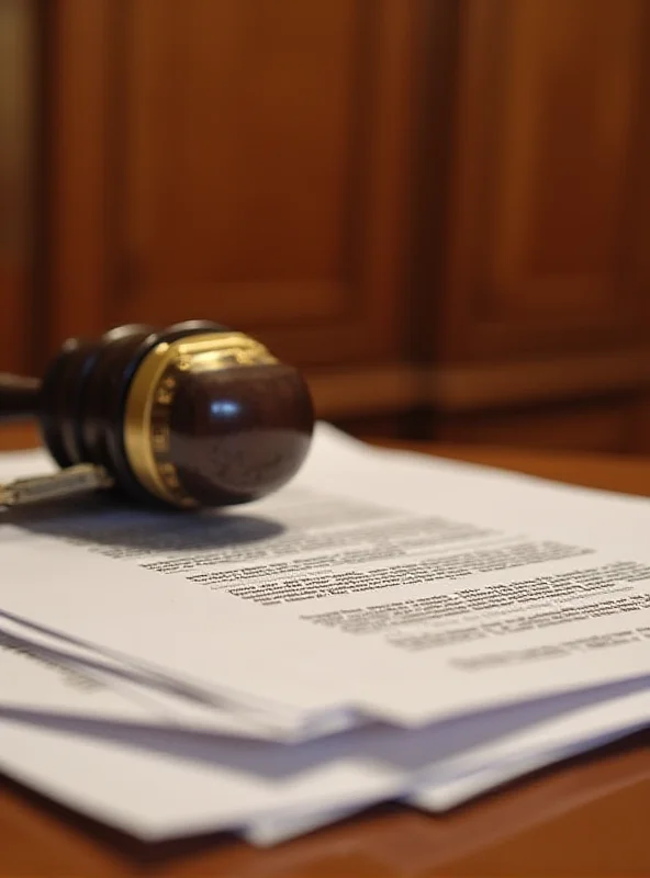 A gavel resting on a stack of legal documents in a courtroom setting.