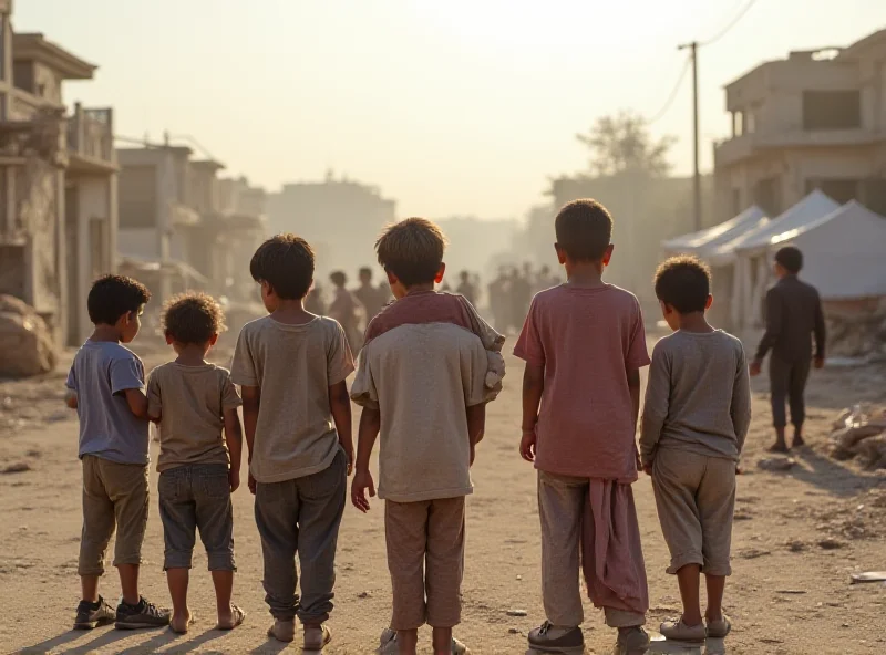 Palestinian children waiting for food in Gaza