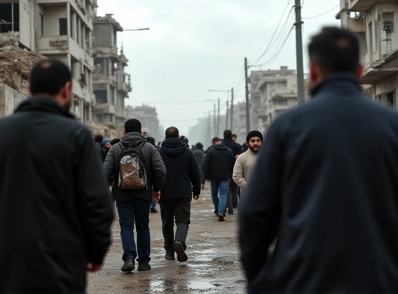 A crowded street scene in Gaza with damaged buildings in the background.