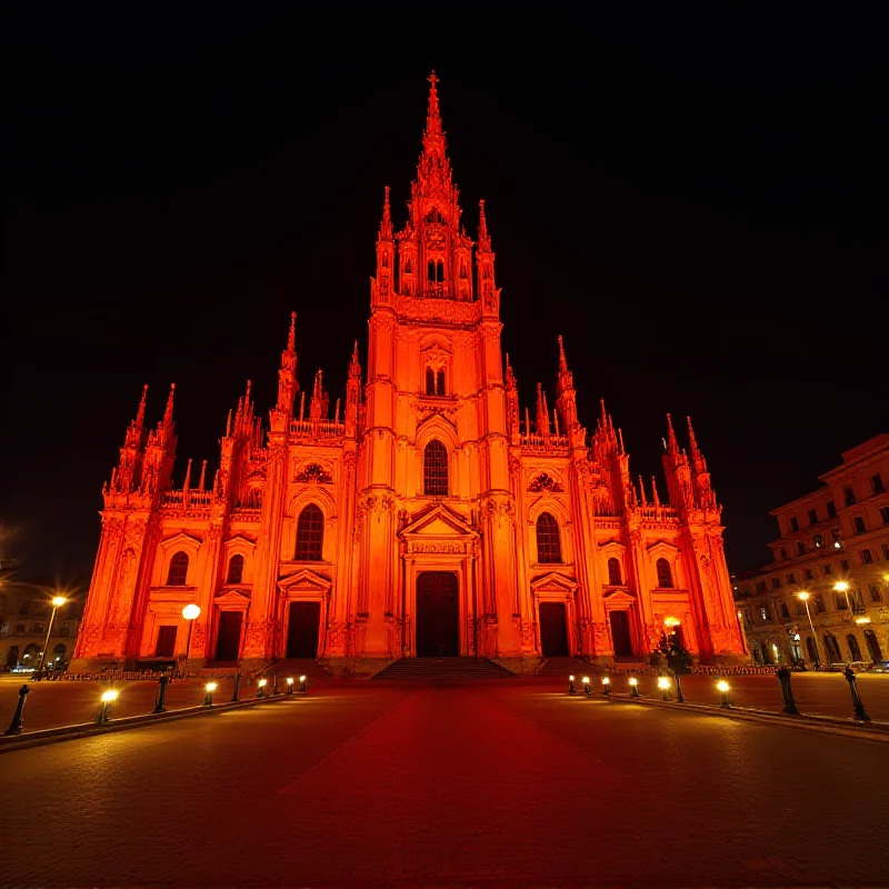 Orange illumination of Palazzo Marino in memory of child victims.