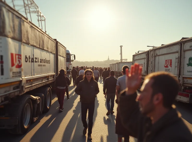 Scene of humanitarian aid being delivered to Gaza