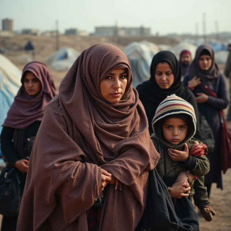 A group of people displaced in Gaza, seeking shelter