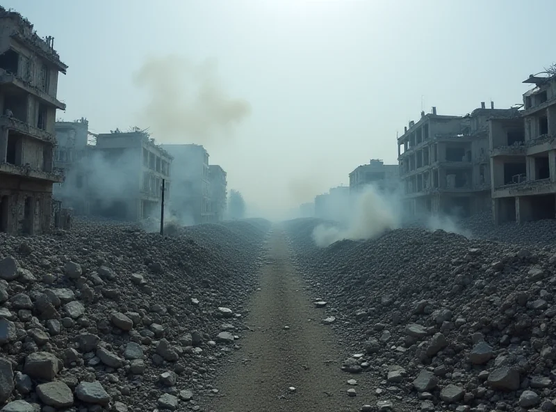 Image of destruction in Gaza, with smoke rising from rubble.