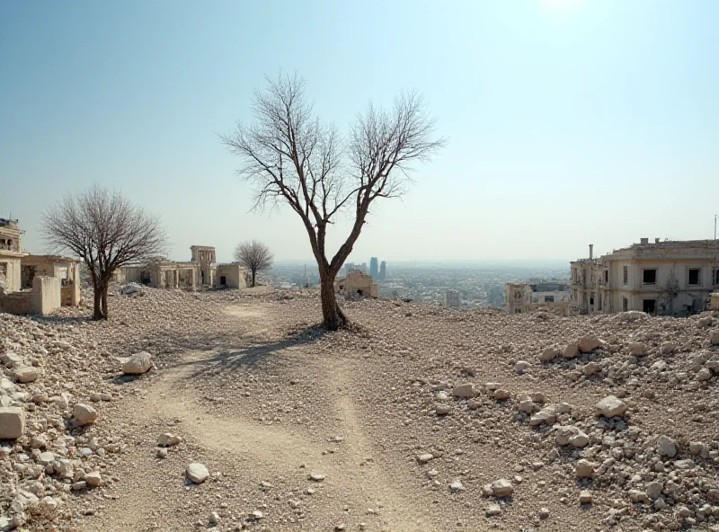 A devastated landscape in the West Bank, showing destroyed homes and infrastructure after an Israeli offensive.