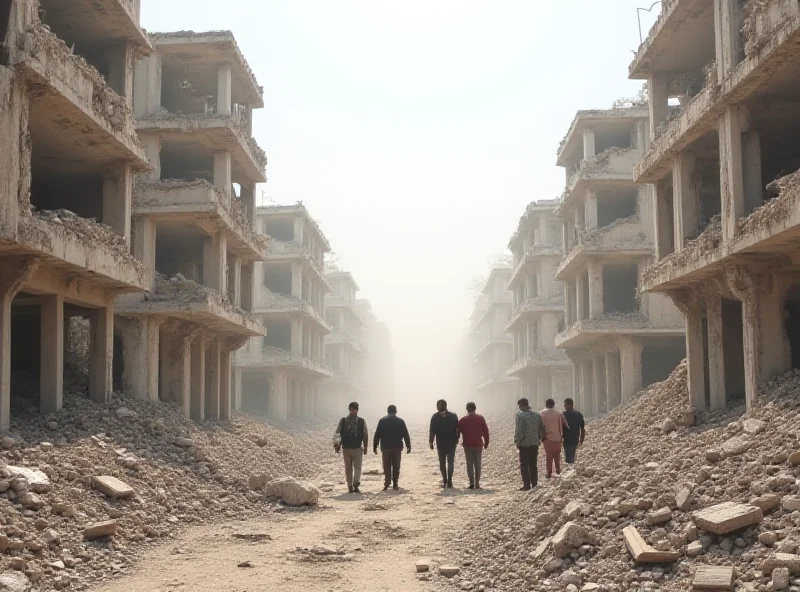 A densely populated area in Gaza, showing damaged buildings and people moving about.