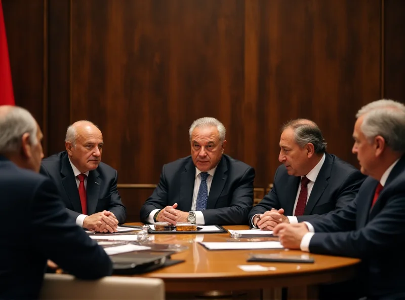 A group of Arab leaders sitting around a table, engaged in a serious discussion during a summit in Cairo.