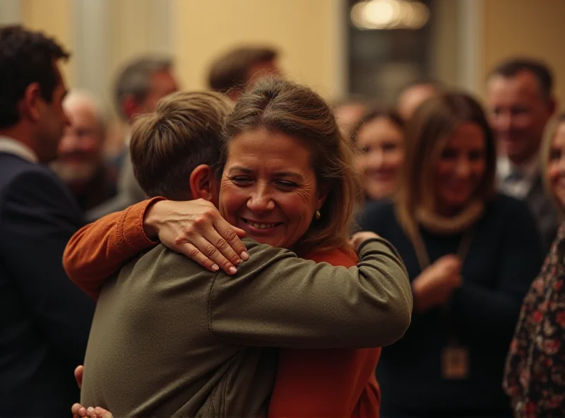 A group of freed hostages reuniting with their families