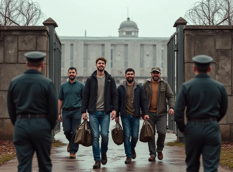 A group of people being released from prison, symbolizing the prisoner exchange agreement.