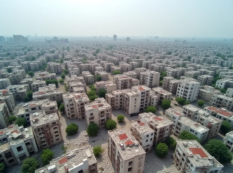 Aerial view of Gaza showing damaged buildings.