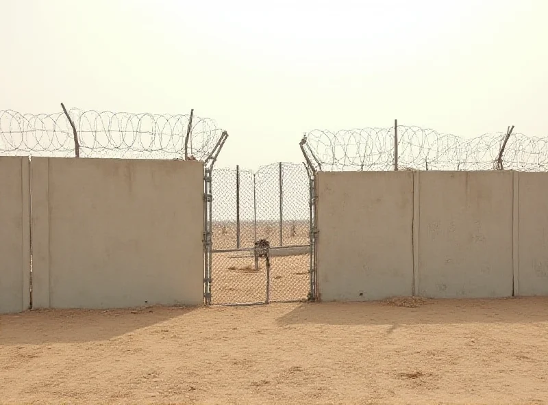 Image of a security barrier with barbed wire in a conflict zone.