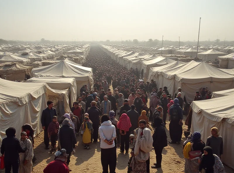 Image of a Palestinian refugee camp with tents and people in need.