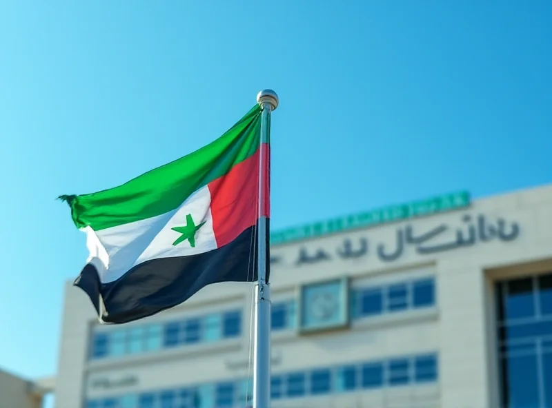 Image of the Arab League flag waving in front of a building during a summit.