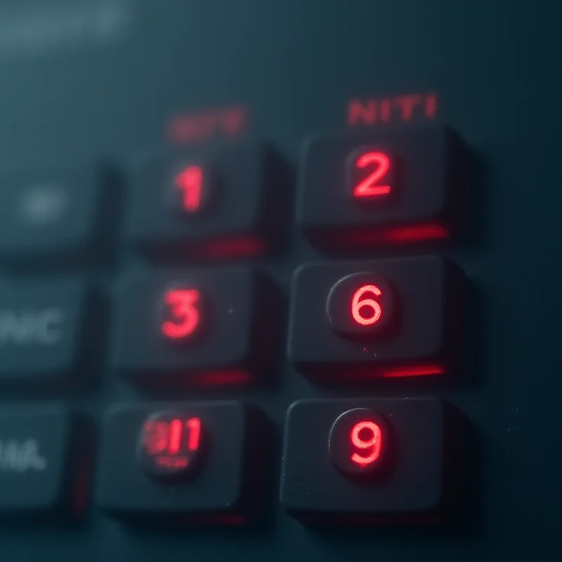 A close-up of a keypad with the numbers '1', '2', '3', and '4' highlighted in red, symbolizing the most commonly used and easily guessed PIN code. The background is blurred to focus attention on the keypad.