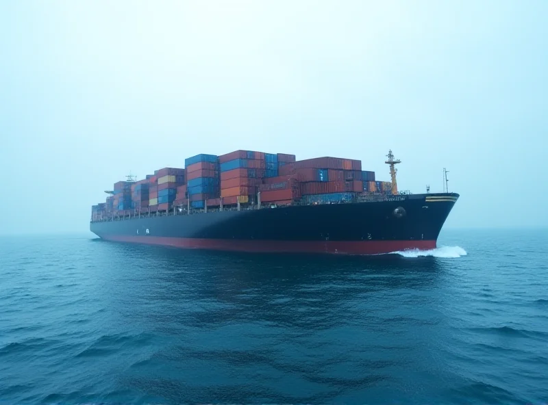 A cargo ship sailing on the ocean, with containers visible on deck.