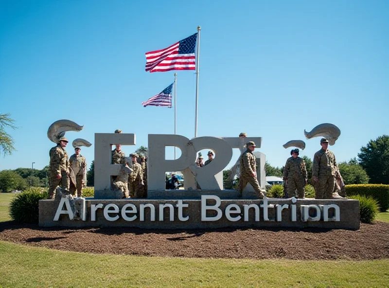 Image of the Fort Benning sign with soldiers in the background.