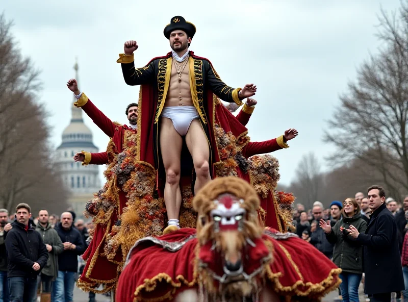 A German Carnival parade float depicting Elon Musk as Napoleon in a diaper.