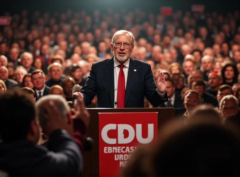 Friedrich Merz addressing a crowd at a political rally.