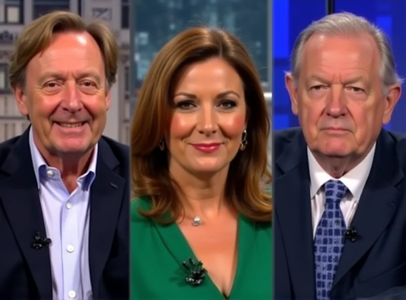 A split screen showing images of Peter Tschentscher, Katharina Fegebank, and Dennis Thering during a televised debate.