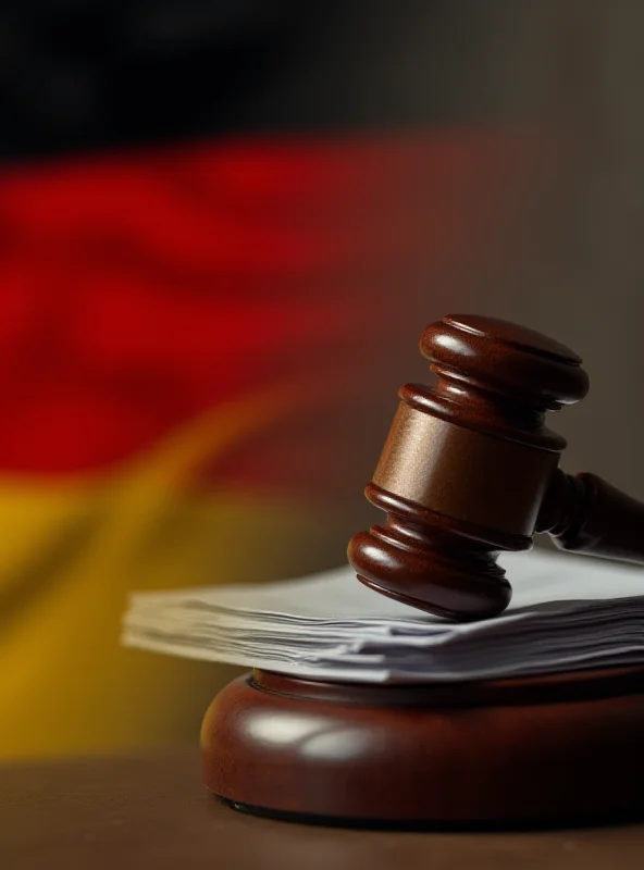 A split image showing a German flag on one side and a gavel on the other, symbolizing the tension between national identity and legal restrictions.