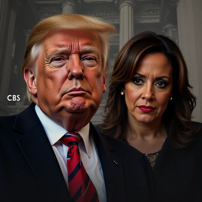 A collage of images including Donald Trump, Kamala Harris, and the CBS logo, representing the complex interplay of politics and media.