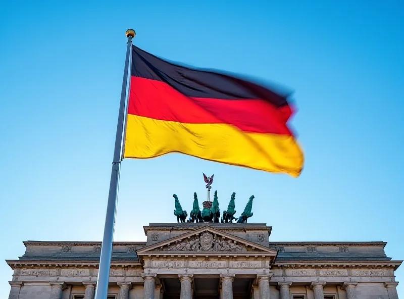 The German flag waving in front of the Reichstag building in Berlin