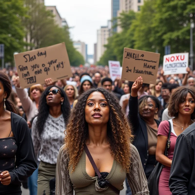 People protesting against racism and xenophobia with banners.