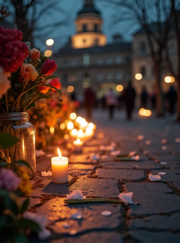 Candles and flowers at a memorial in Mannheim.