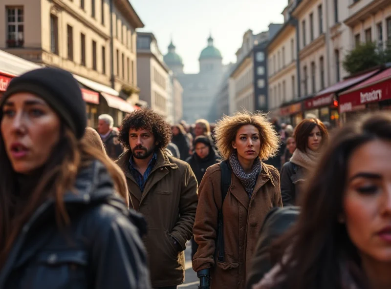 A crowded street scene in Germany, representing the debate over immigration and integration.