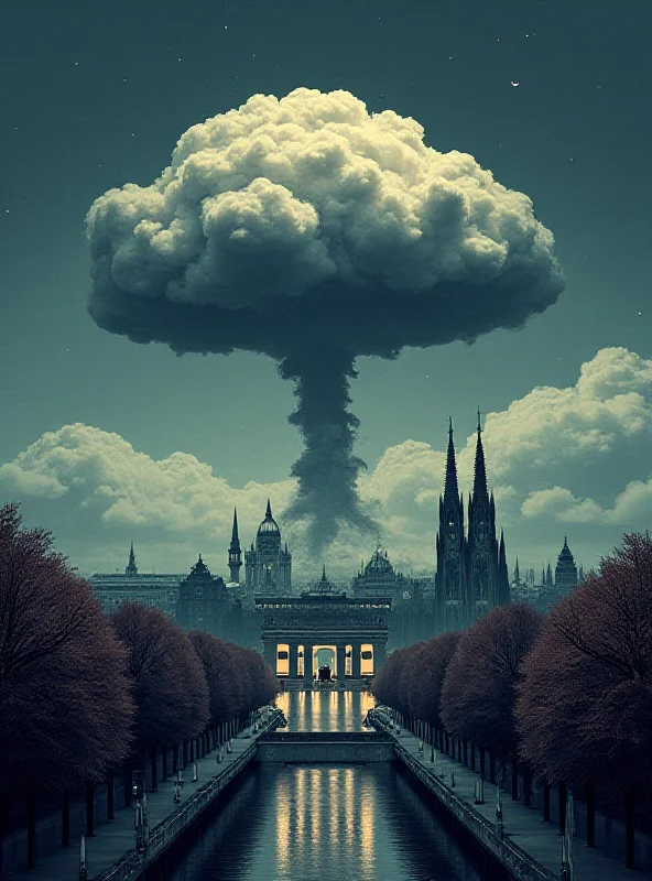 Illustration of a mushroom cloud over a German cityscape.