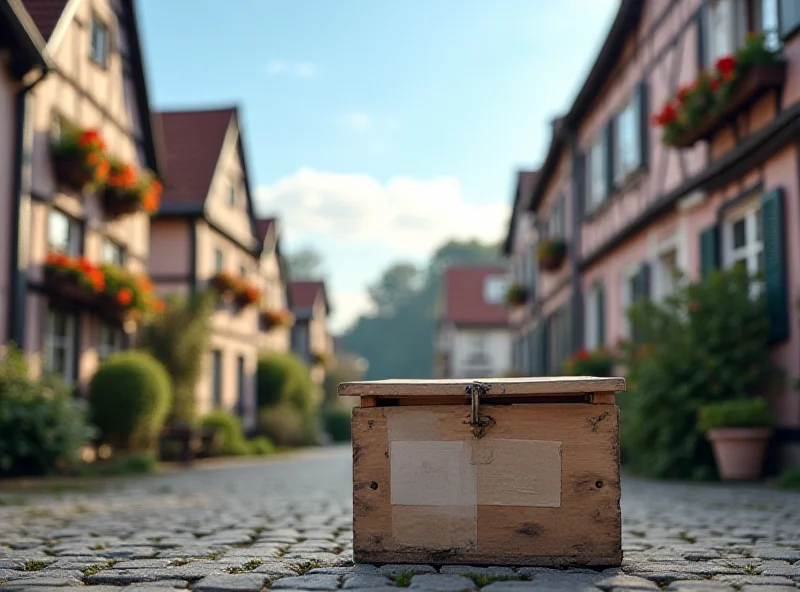 A lone ballot box stands in a small, quaint German town.