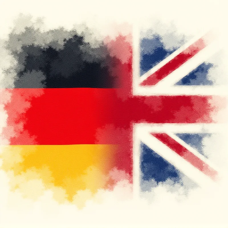 A stylized image representing the flags of Germany and the United Kingdom blending together.