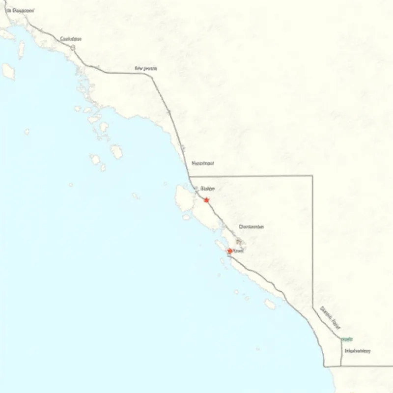 Map showing the border crossing between Tijuana, Mexico and San Diego, California