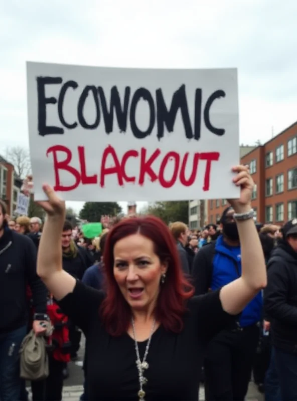 A protest sign with the words 'Economic Blackout' prominently displayed, surrounded by a crowd of diverse people.