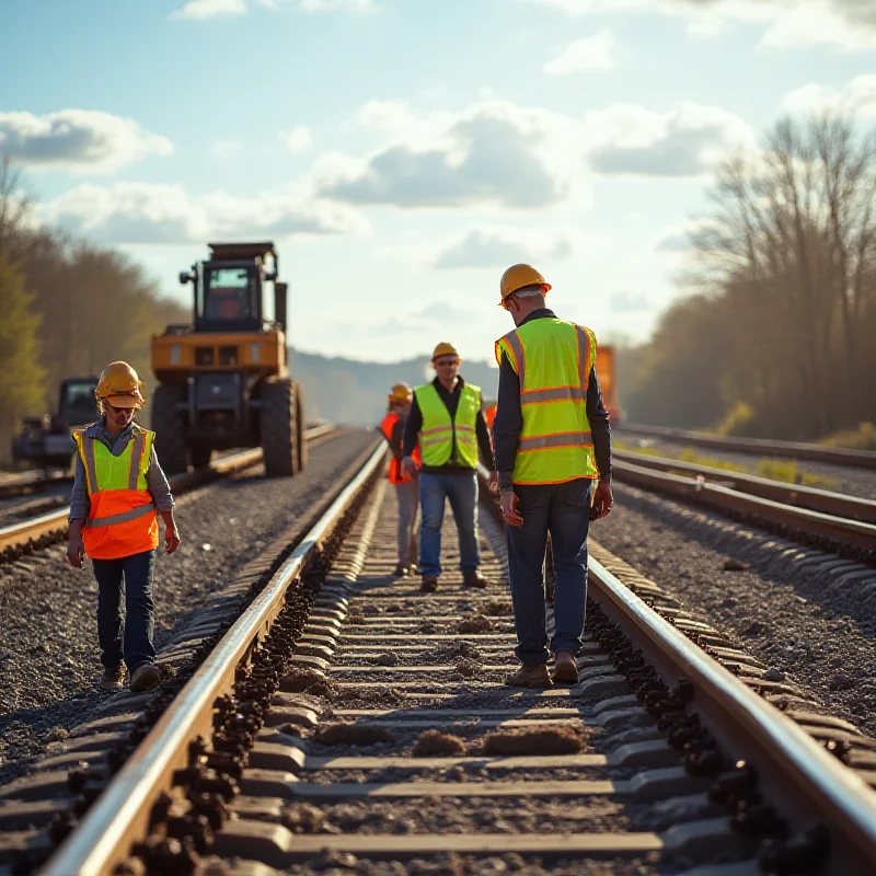 Construction workers on a railway project in Germany, symbolizing infrastructure development.