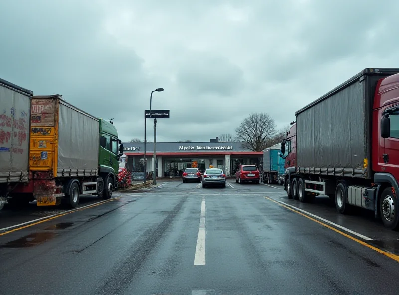 A truck stop in Germany with several parked trucks.