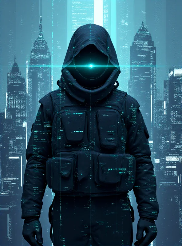 A digital illustration of a cyber soldier in London, defending against a cyber attack with code and data streams visualized around them.