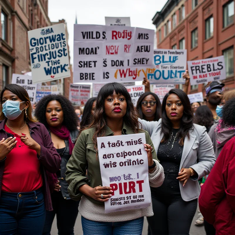 A diverse group of Haitian immigrants in Boston, holding signs advocating for their rights and the extension of Temporary Protected Status.