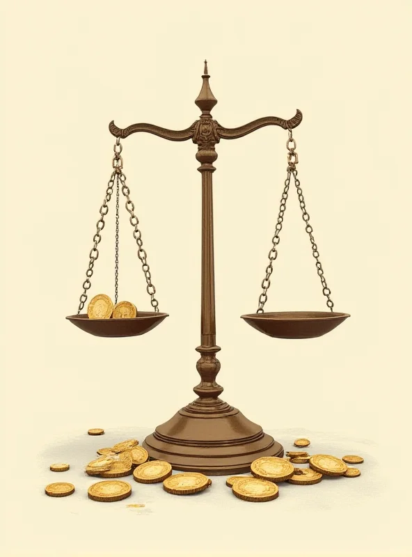 Illustration of scales of justice with euro coins scattered around