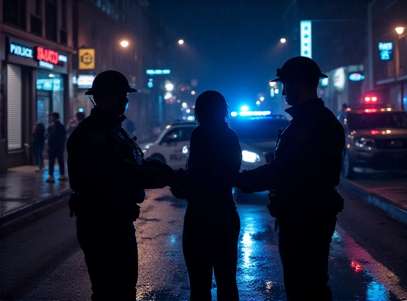 Police arresting a suspect on a city street at night