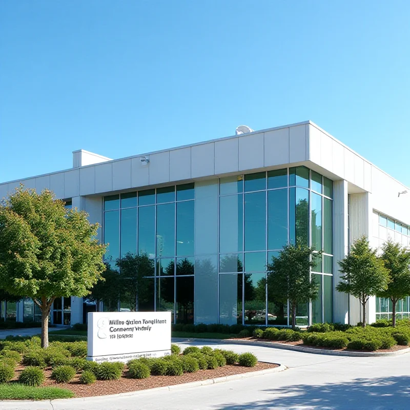 A modern office building with a sign indicating it is the Treasury Office.