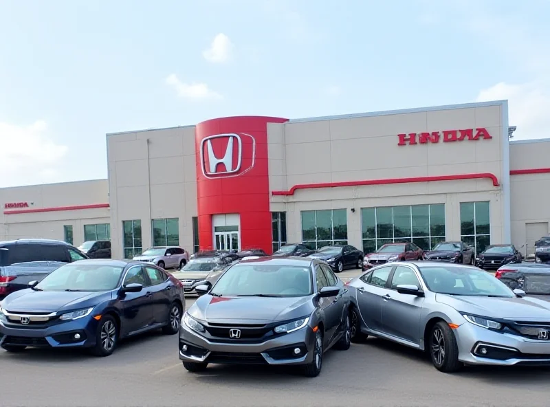 A Honda manufacturing plant in Indiana, with several newly manufactured cars parked outside.