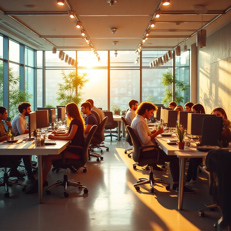 People working collaboratively in a modern office space.