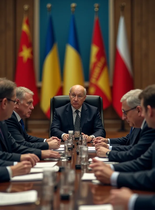 A tense meeting between world leaders, with concerned expressions, discussing the Ukraine conflict.