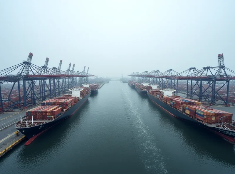 Container ships in a busy port